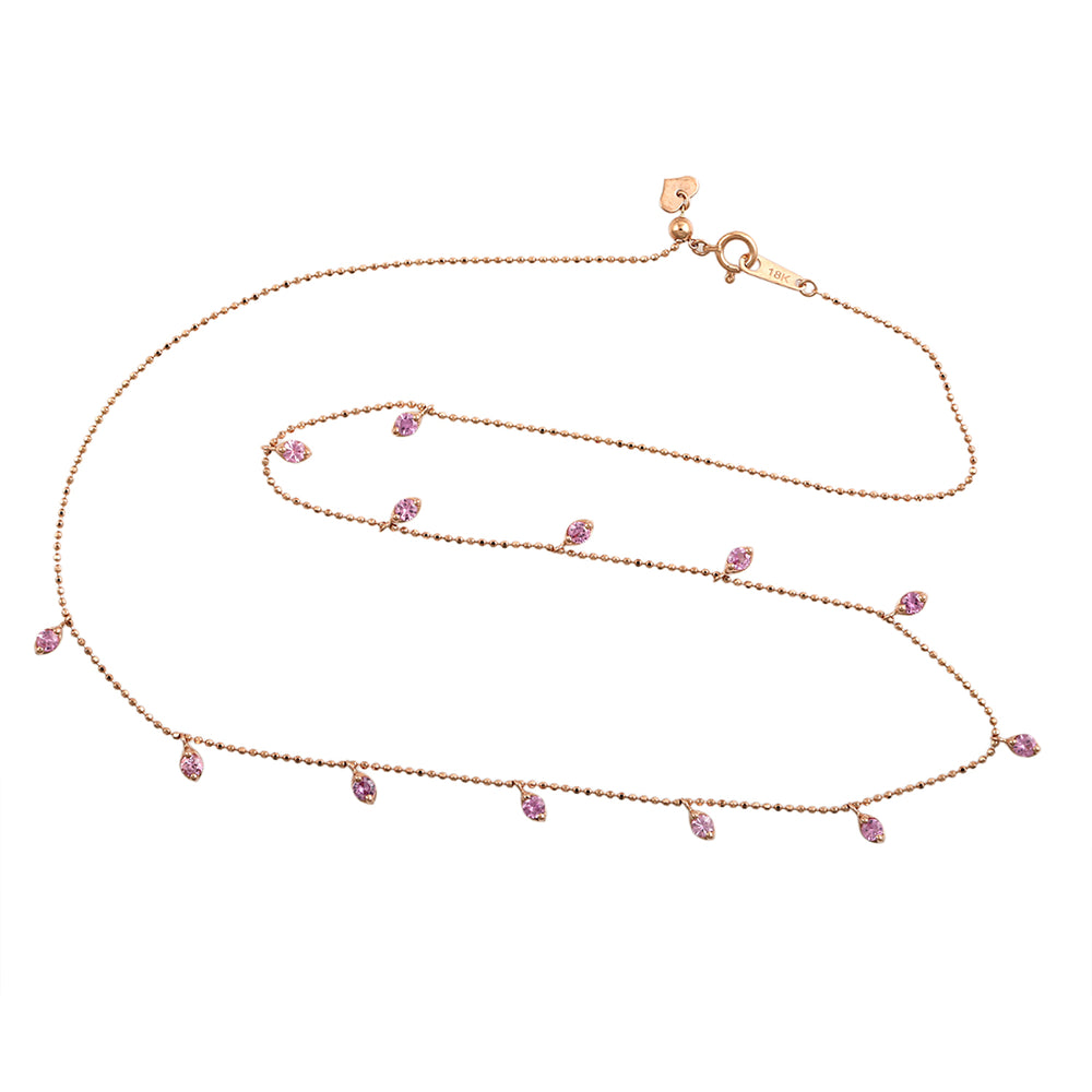 Pink Sapphire Gemstone Leaf Station Necklace in 18K Rose Gold