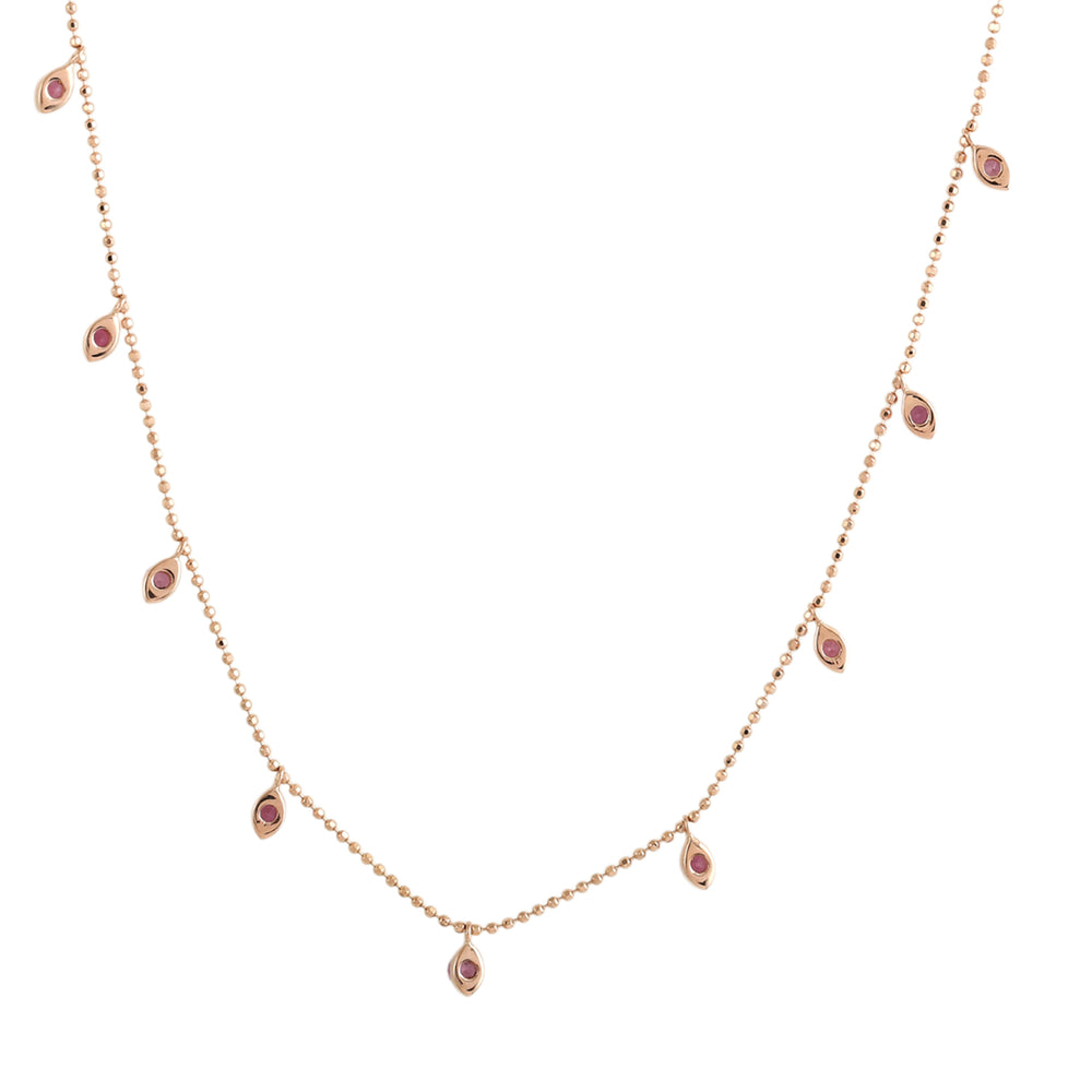 Pink Sapphire Gemstone Leaf Station Necklace in 18K Rose Gold