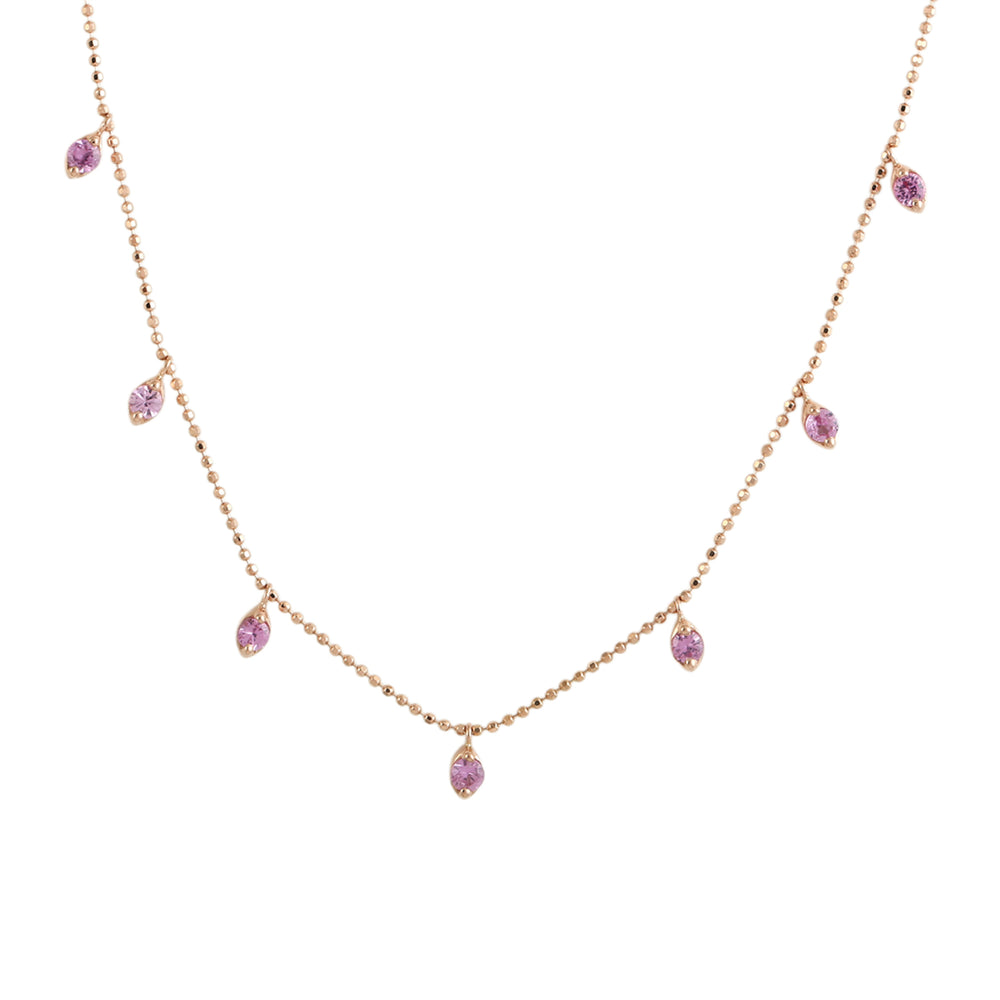 Pink Sapphire Gemstone Leaf Station Necklace in 18K Rose Gold