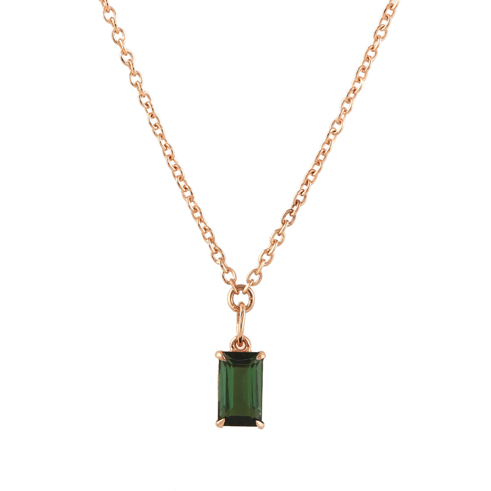 Baguette Cut Green Tourmaline Princess Necklace In 18K Rose Gold