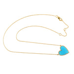 Heart Cut Turquoise December Gemstone Pave Diamond In Yellow Gold Princess Necklace