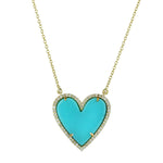 Heart Cut Turquoise December Gemstone Pave Diamond In Yellow Gold Princess Necklace