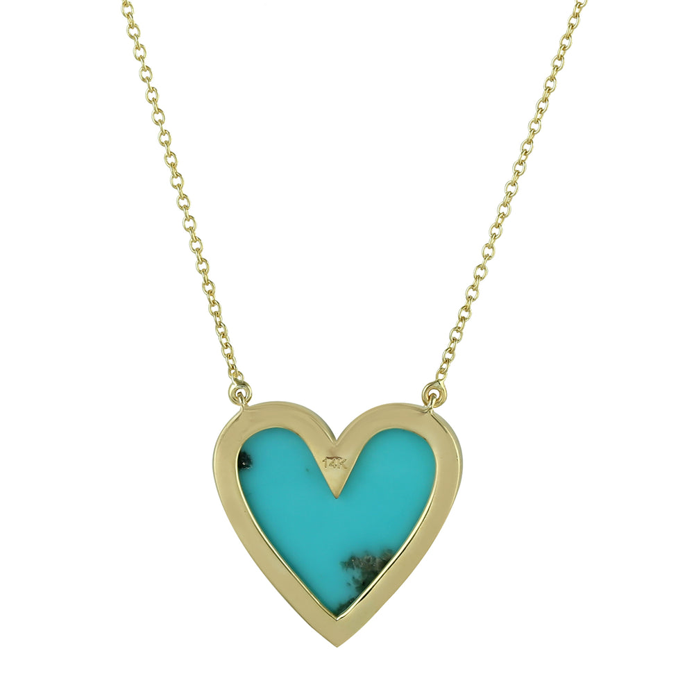 Heart Cut Turquoise December Gemstone Pave Diamond In Yellow Gold Princess Necklace