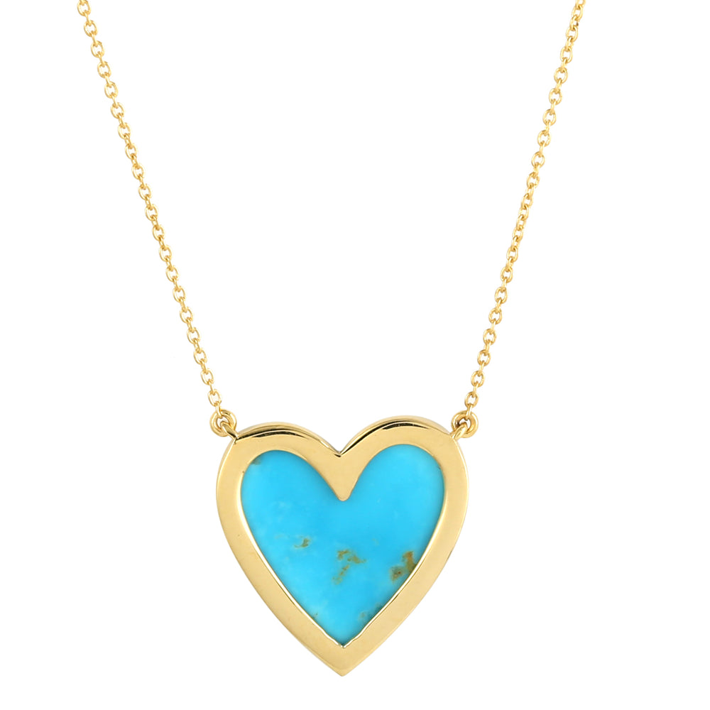 Heart Cut Turquoise December Gemstone Pave Diamond In Yellow Gold Princess Necklace