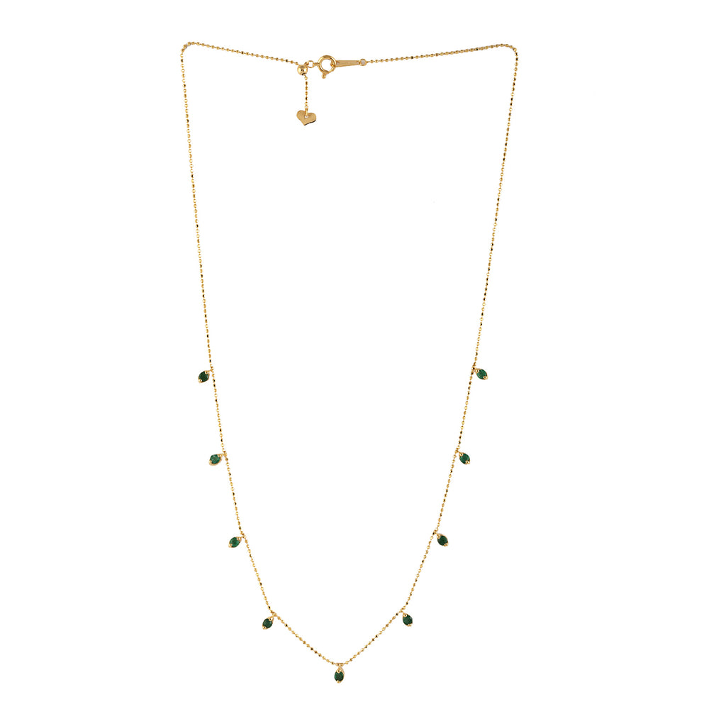 Prong Set  Emerald May Birthstone Beads Princess Necklace In Yellow Gold