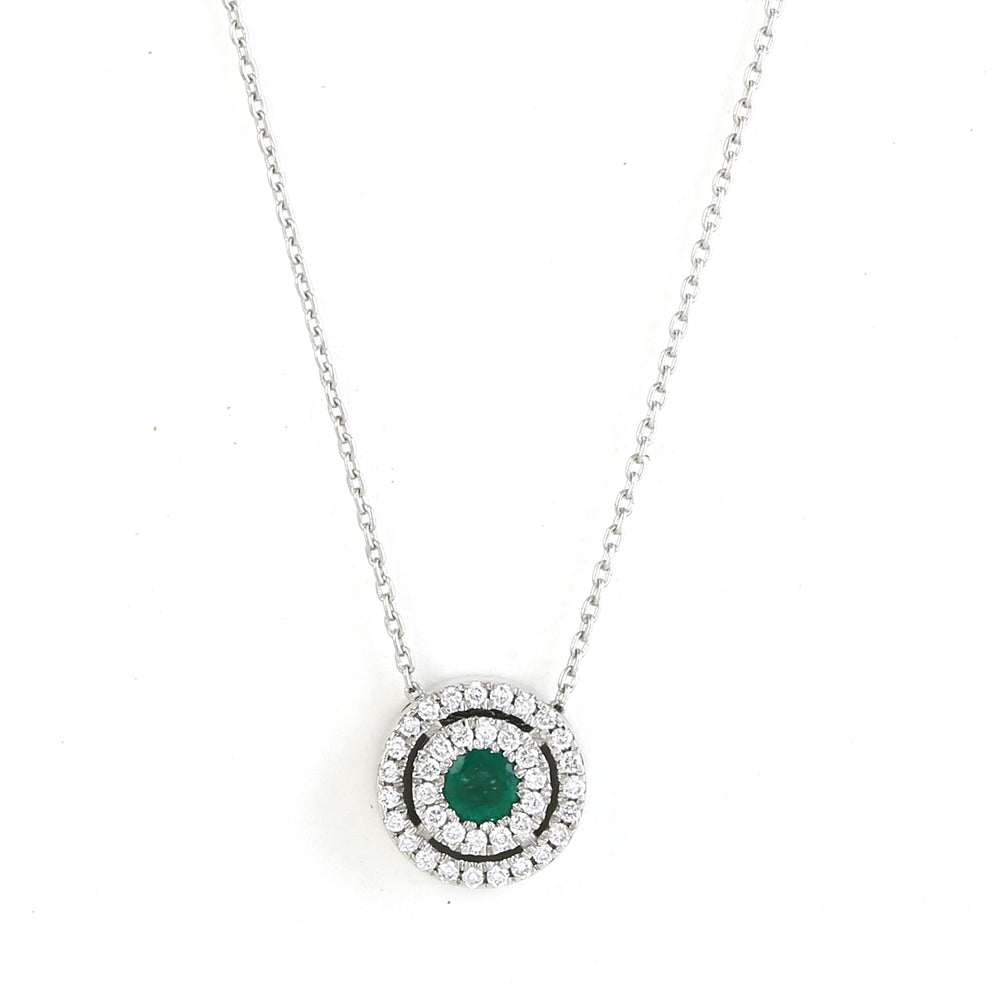 Emerald Round Pendant Necklace with Diamond Accents in 18k White Gold – Fine Jewelry