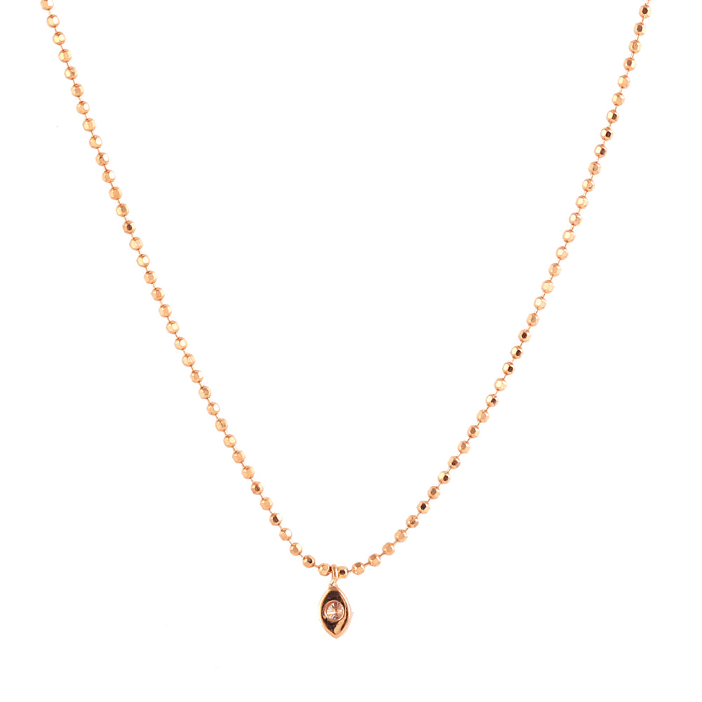 18k Rose Gold Dot Chain Necklace Prong Diamond Minimal Jewelry Gift For Her