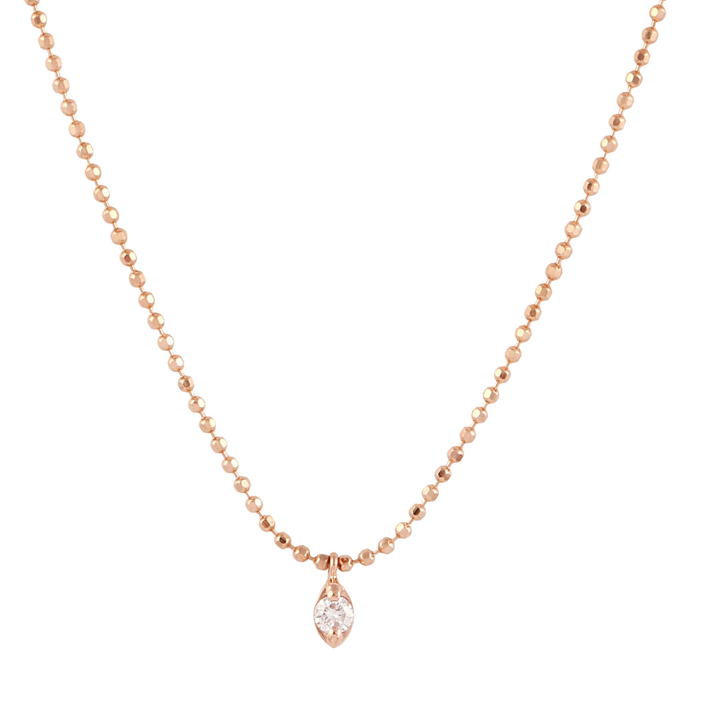 18k Rose Gold Dot Ball Chain Necklace With Solitaire Diamond Jewelry