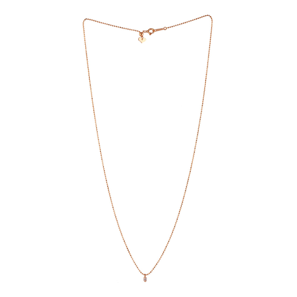 18k Rose Gold Dot Ball Chain Necklace With Solitaire Diamond Jewelry