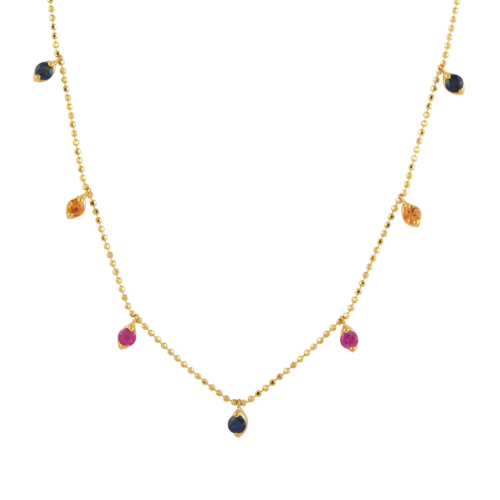 Multicolor Sapphire Station Chain Necklace Jewelry In 18k Yellow Gold