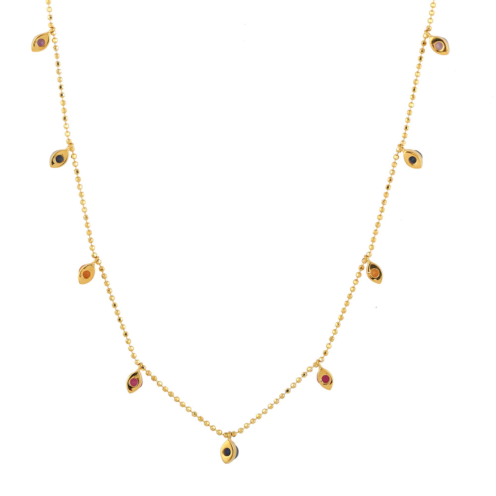 Multicolor Sapphire Station Chain Necklace Jewelry In 18k Yellow Gold