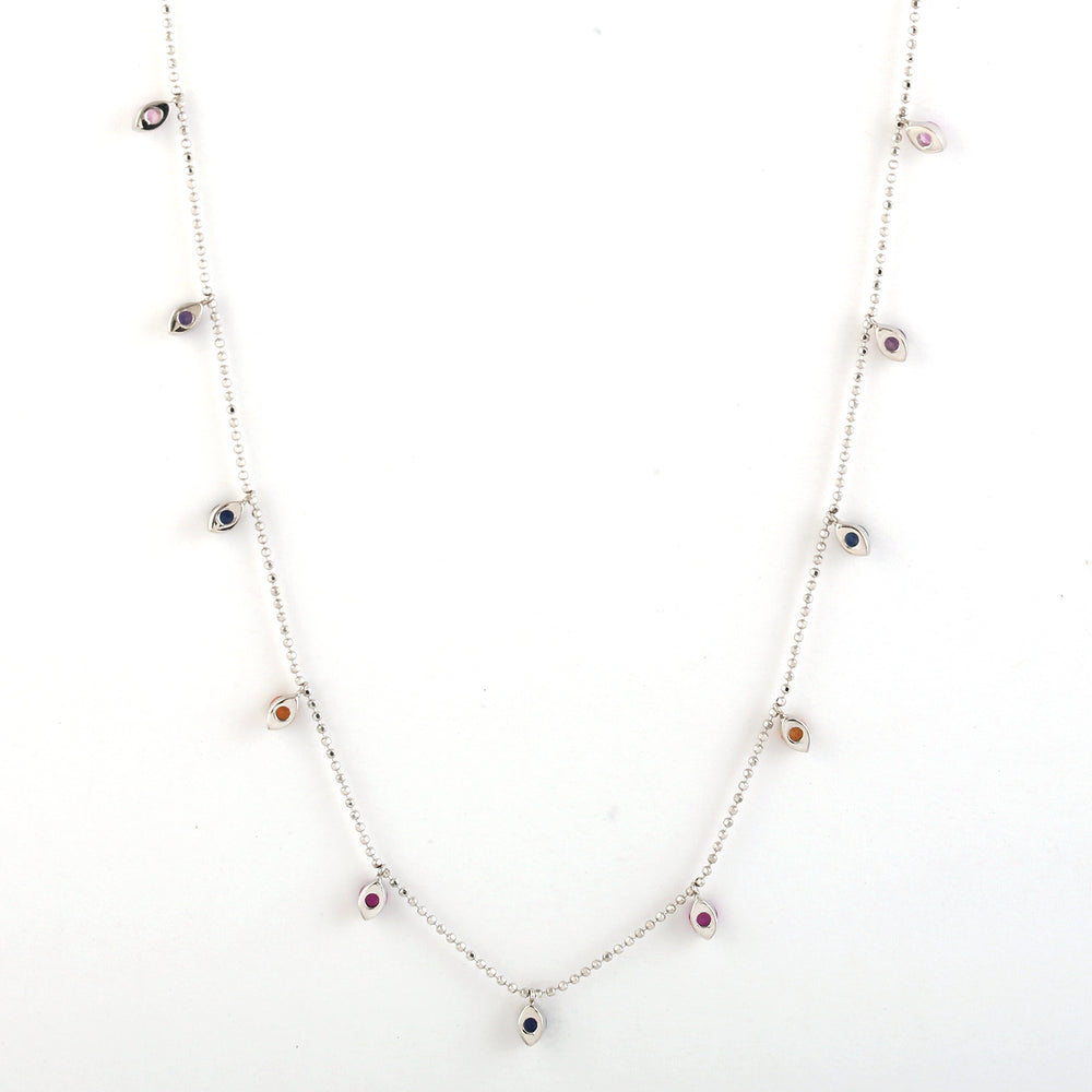 Dainty Multicolor Sapphire Necklace in 18K White Gold | Elegant Gemstone Jewelry