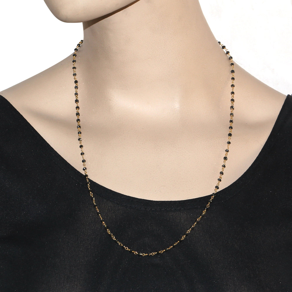 18K Yellow Gold Beaded Black Diamond Chain Matinee Necklace Jewelry