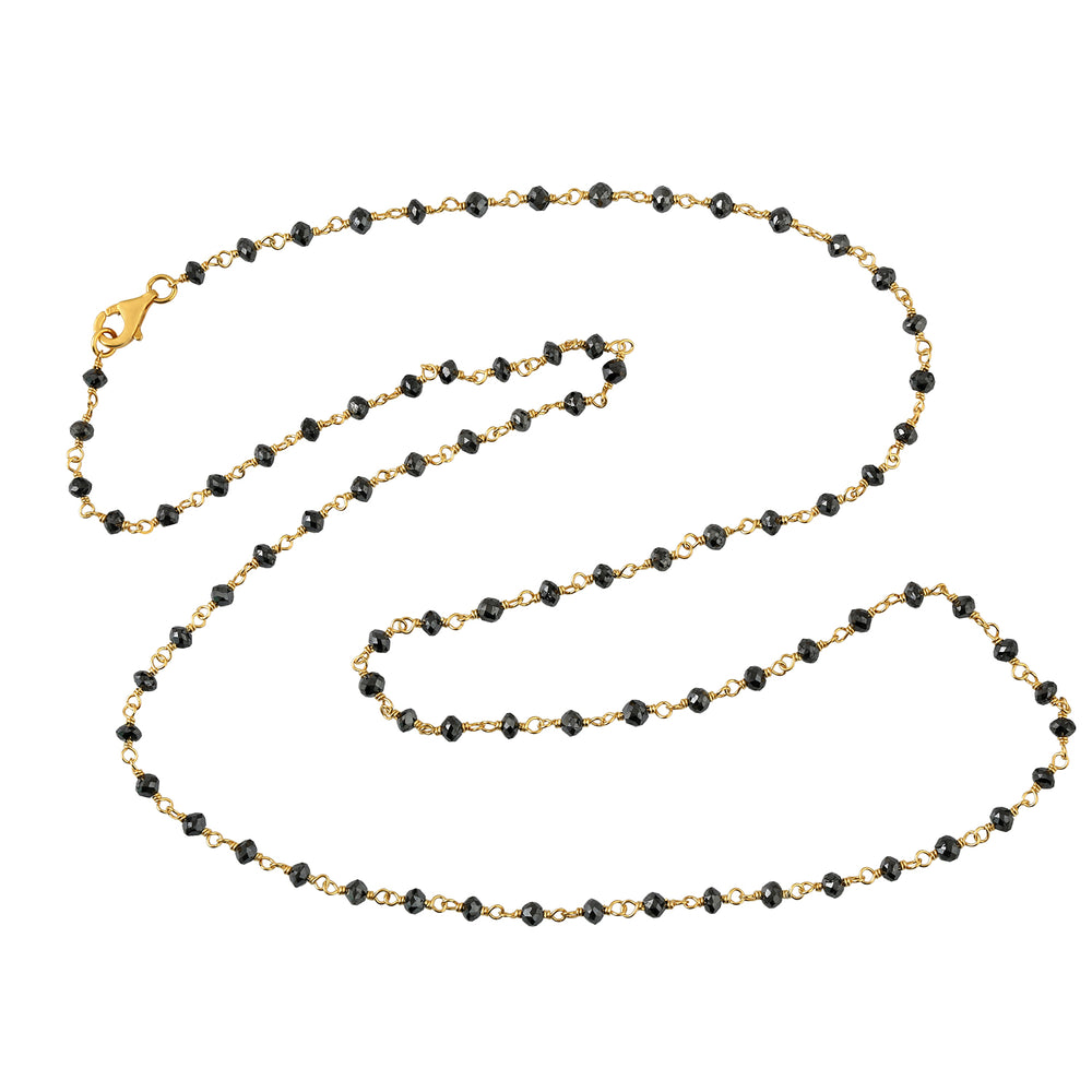 18K Yellow Gold Beaded Black Diamond Chain Matinee Necklace Jewelry