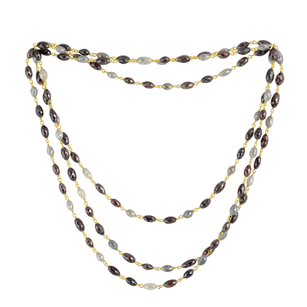 Faceted Ice Diamond Beads Long Designer Rope Lariat Necklace 18K Yellow Gold