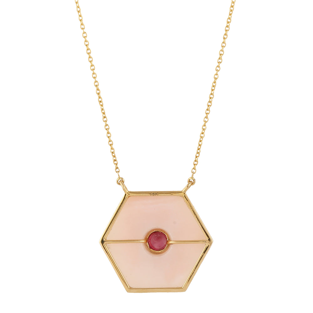 Opal Pink Tourmaline Gemstone In 18k Yellow Gold Designer Necklace