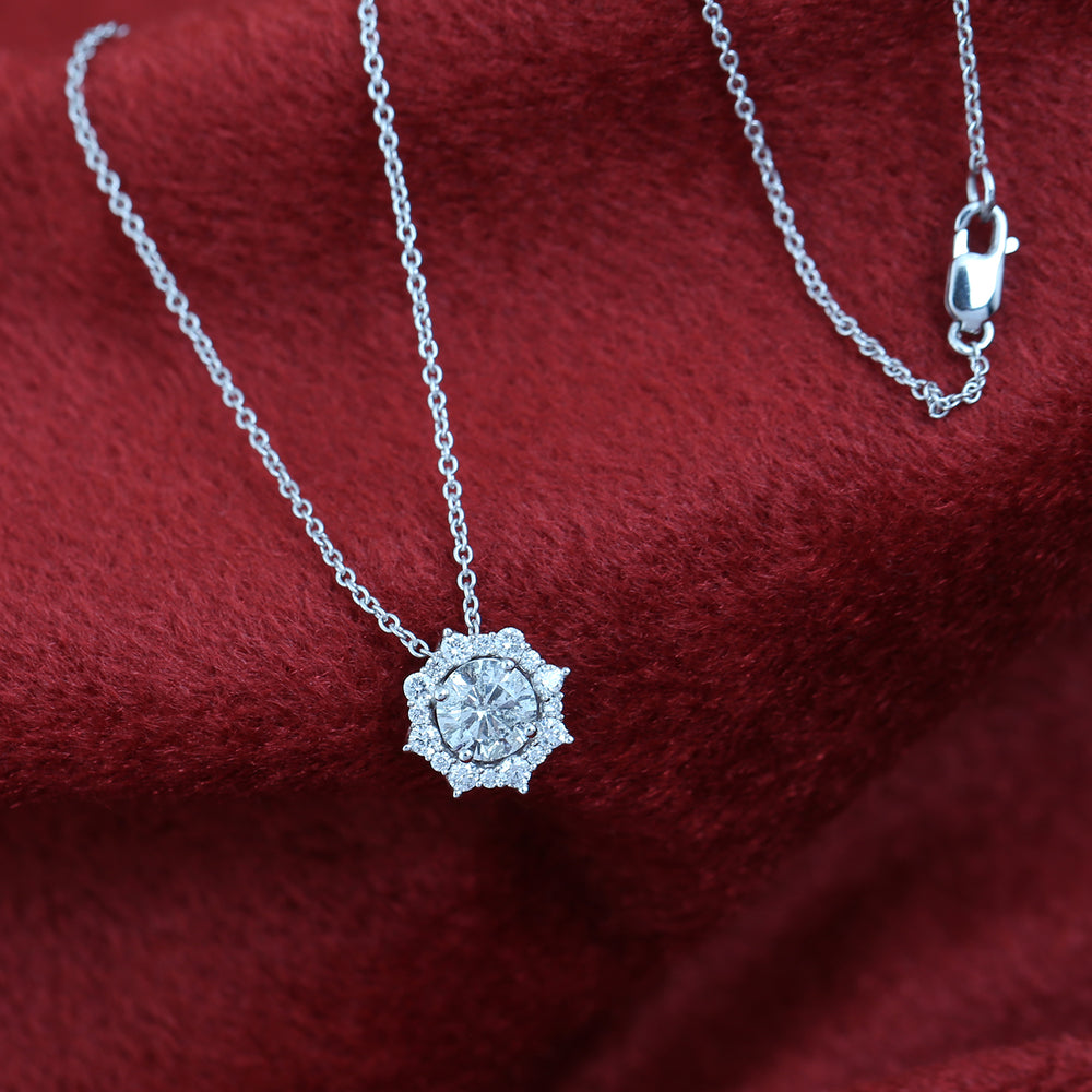 Natural Diamond Prong Set Princess Necklace In 14K White Gold