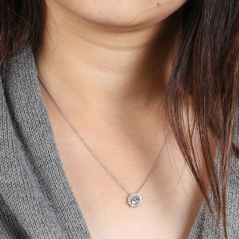 Natural Diamond Prong Set Princess Necklace In 14K White Gold