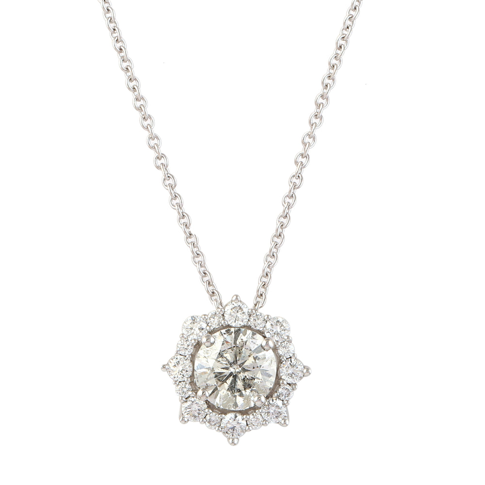 Natural Diamond Prong Set Princess Necklace In 14K White Gold