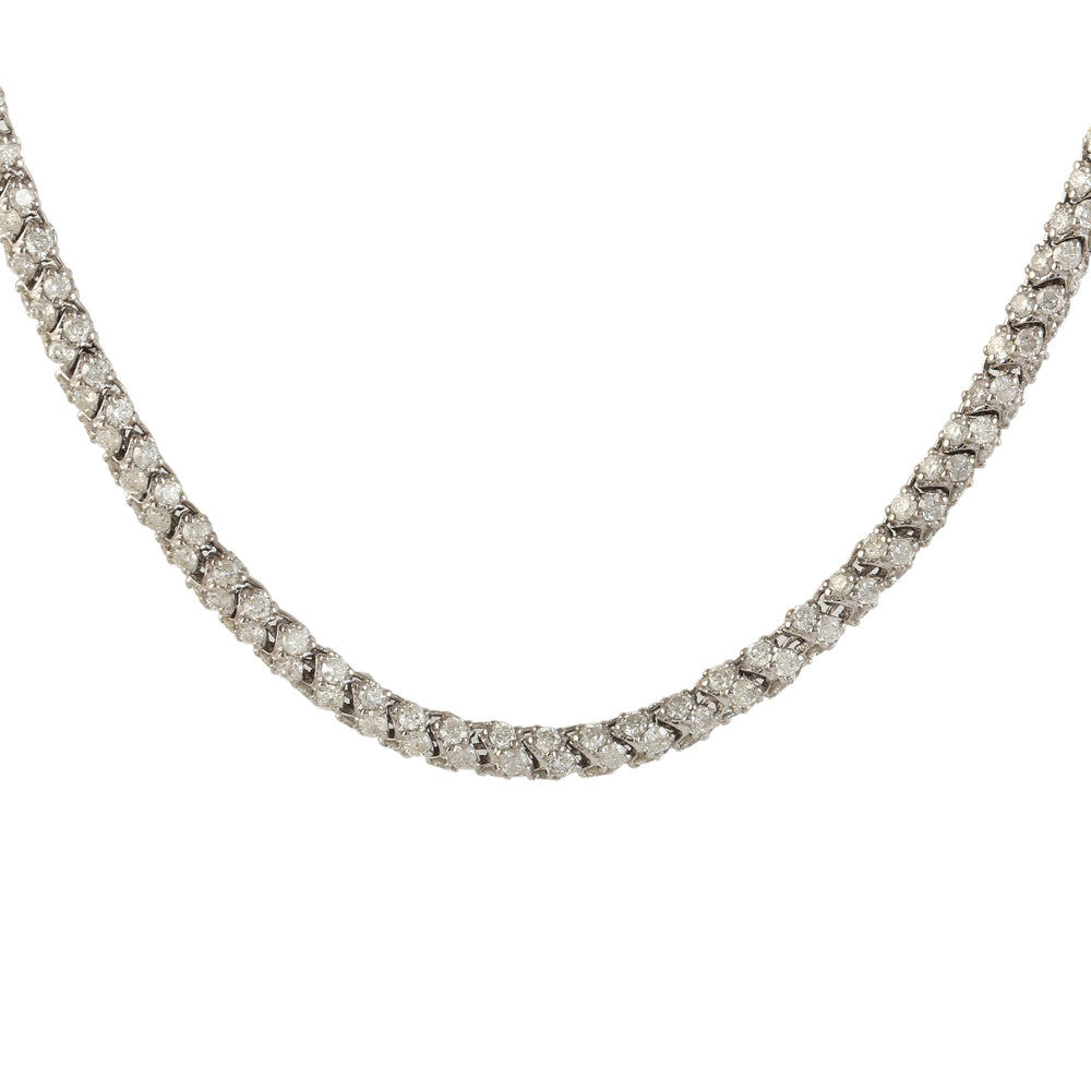 14K White Gold Pave Natural Diamond Tennis Design Choker Necklace