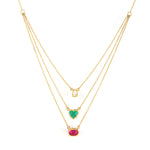 Oval Cut Ruby Heart Cut Emerald Pear Diamond Choker Necklace In Yellow Gold