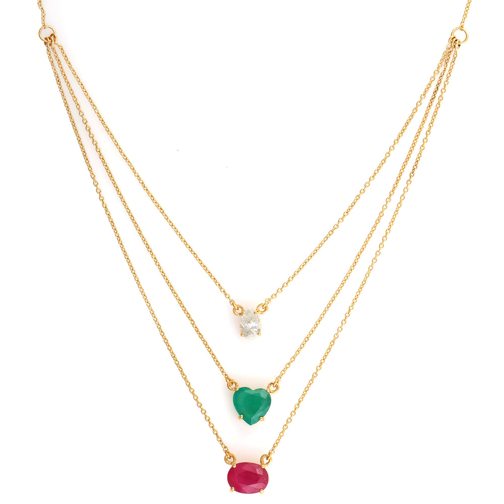 Oval Cut Ruby Heart Cut Emerald Pear Diamond Choker Necklace In Yellow Gold