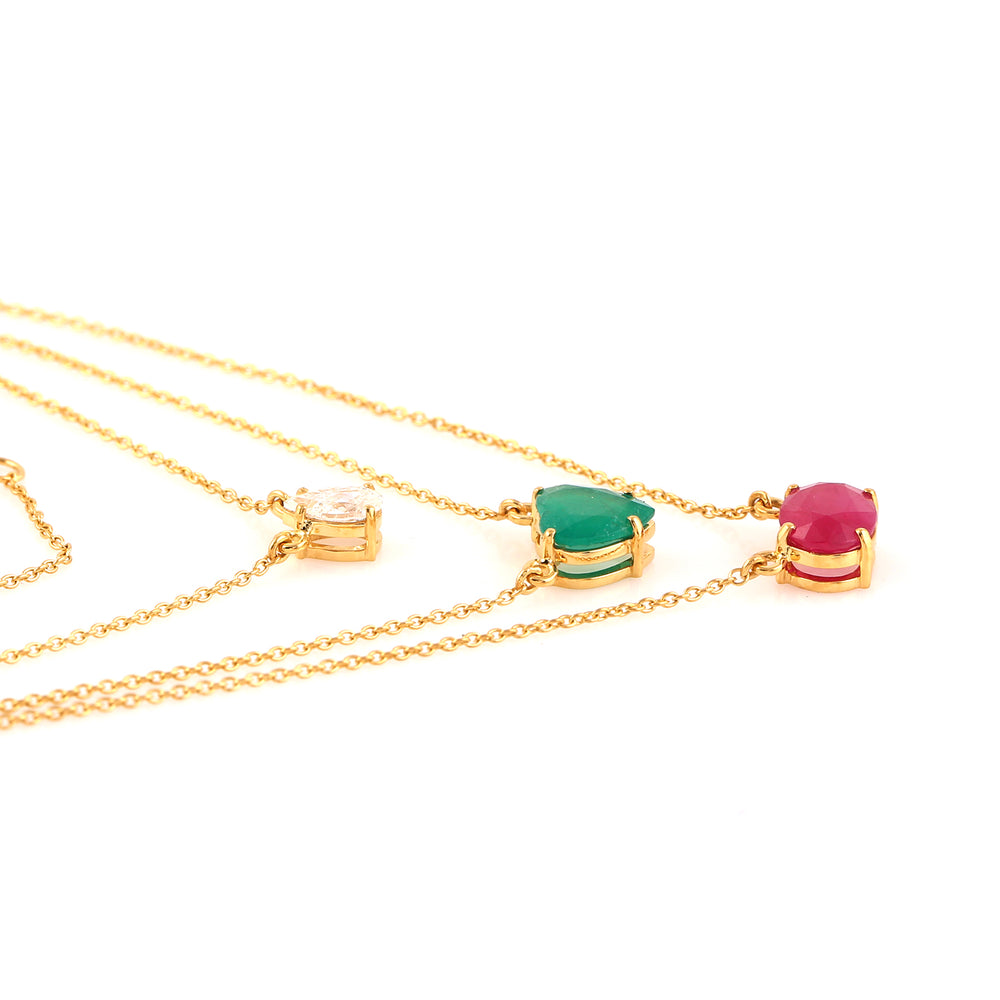 Oval Cut Ruby Heart Cut Emerald Pear Diamond Choker Necklace In Yellow Gold