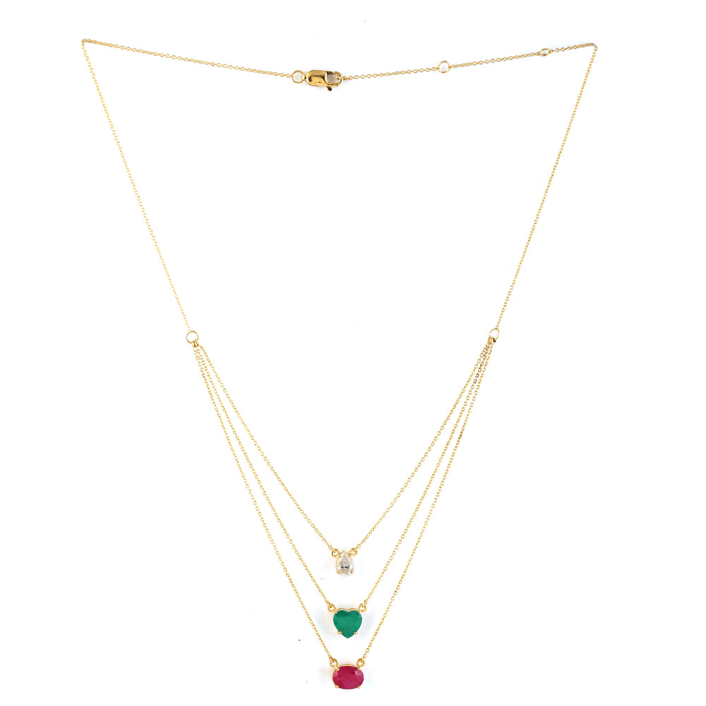 Oval Cut Ruby Heart Cut Emerald Pear Diamond Choker Necklace In Yellow Gold