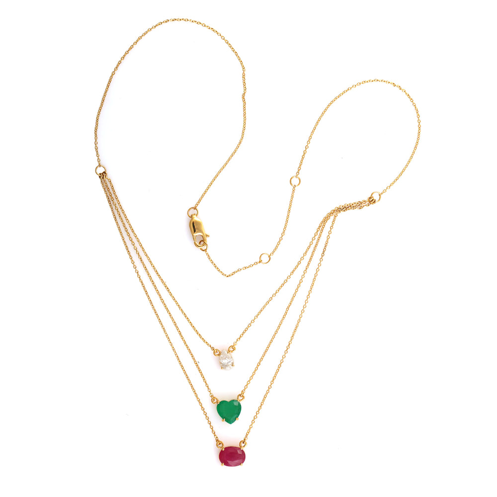 Oval Cut Ruby Heart Cut Emerald Pear Diamond Choker Necklace In Yellow Gold