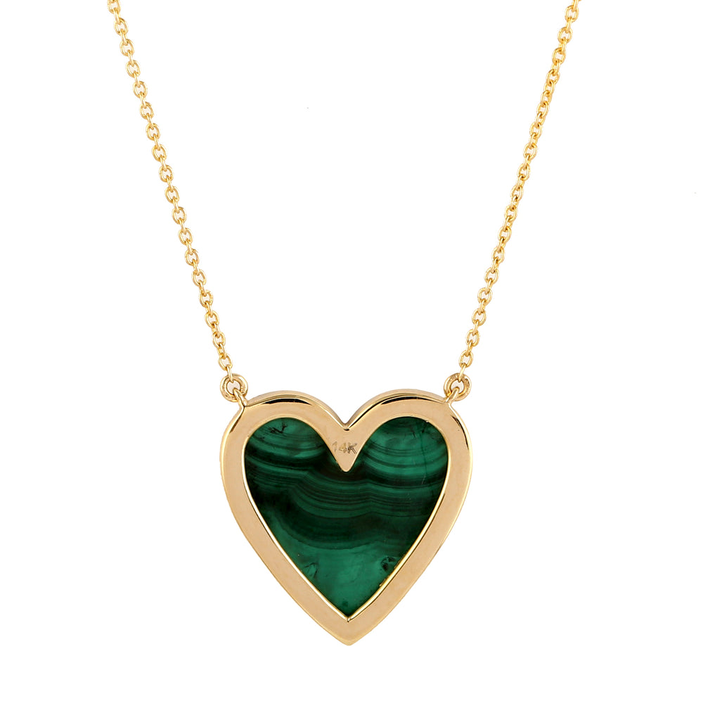 Malachite Pave Diamond Heart Choker Necklace In 14k Yellow Gold