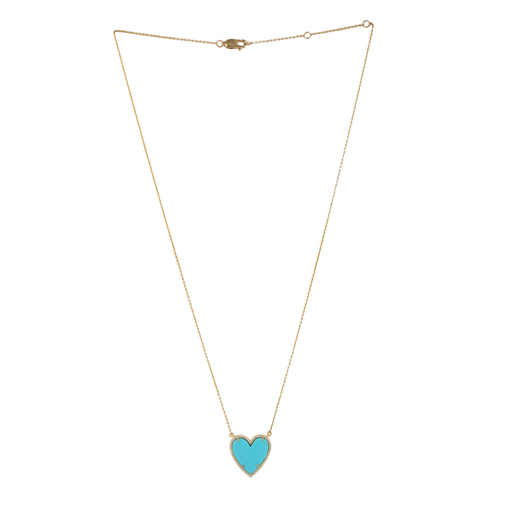 Turquoise December Birthstone Pave Diamond Heart Shape Princess Necklace In Yellow Gold