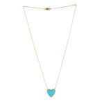 Turquoise December Birthstone Pave Diamond Heart Shape Princess Necklace In Yellow Gold