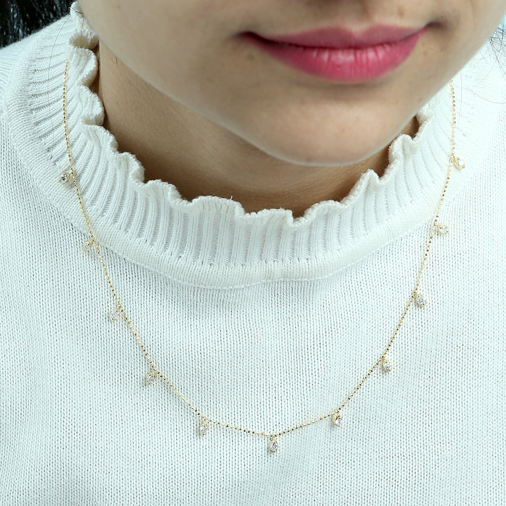 18k Yellow Gold Prong Diamond By Yard Station Necklace For Gift