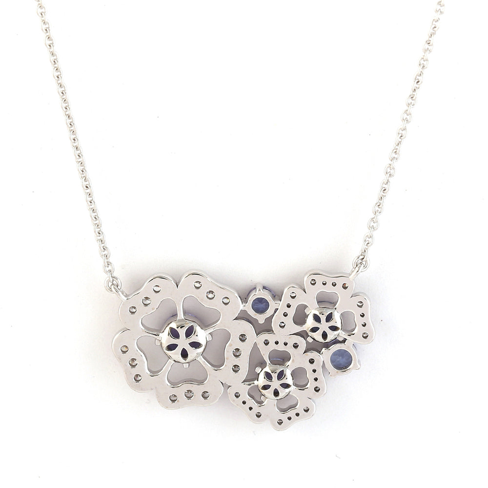 Tanzanite Pave Diamond Clover Design Choker Necklace In 18k White Gold