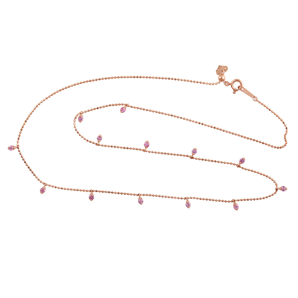 Natural Pink Sapphire In 18k Rose Gold Dot Station Chain Necklace