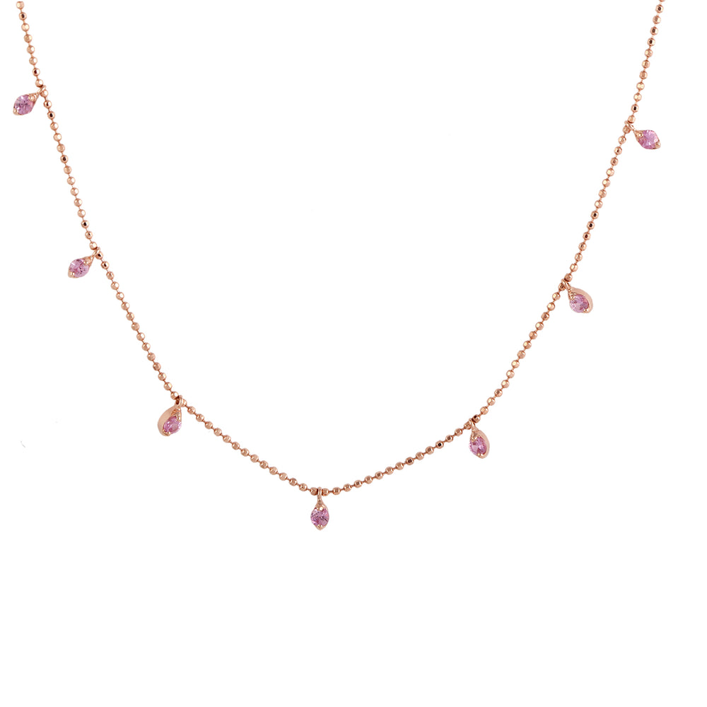 Natural Pink Sapphire In 18k Rose Gold Dot Station Chain Necklace