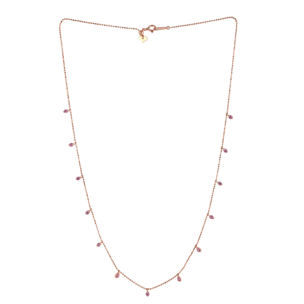 Natural Pink Sapphire In 18k Rose Gold Dot Station Chain Necklace