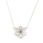 Natural Rose Cut Diamond Round Emerald Daisy Princess Necklace In 18k White Gold Gift