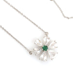 Natural Rose Cut Diamond Round Emerald Daisy Princess Necklace In 18k White Gold Gift