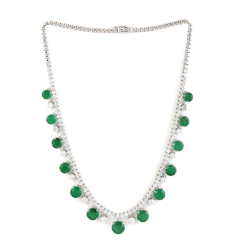 Emerald and Diamond Round Cut Necklace in 18K White Gold | Bridal Jewelry Gift for Her