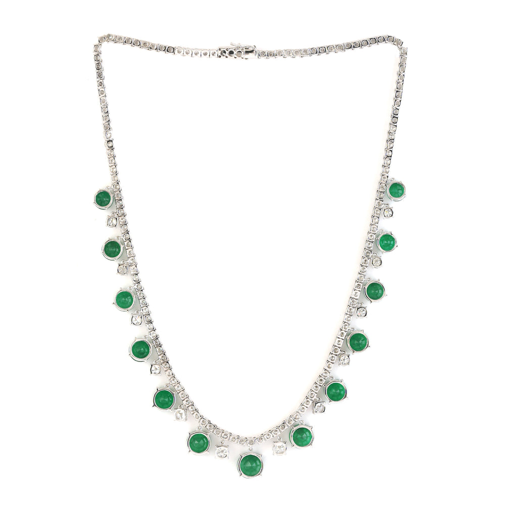 Emerald and Diamond Round Cut Necklace in 18K White Gold | Bridal Jewelry Gift for Her