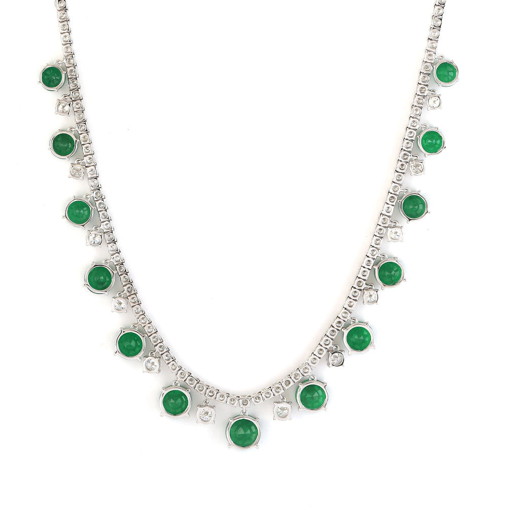 Emerald and Diamond Round Cut Necklace in 18K White Gold | Bridal Jewelry Gift for Her