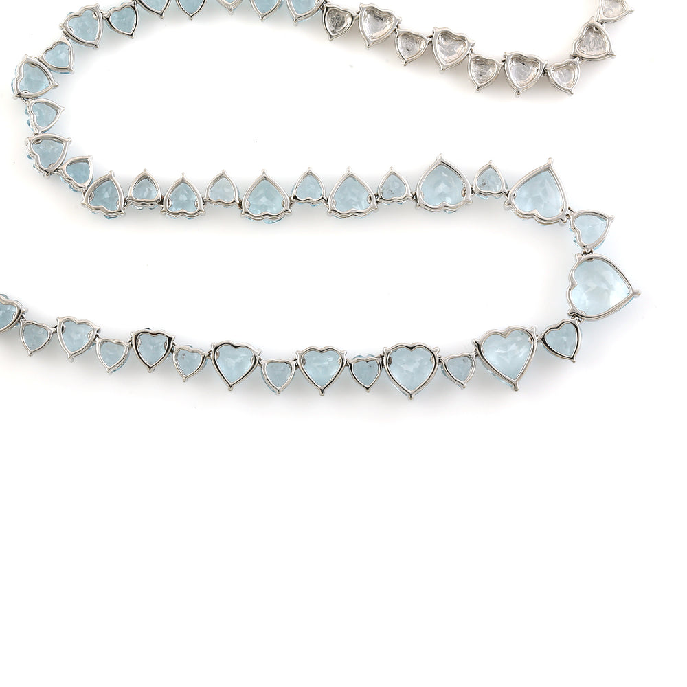 Heart Shaped Aquamarine March Birthstone Delicate Necklace In 18k White Gold For Her