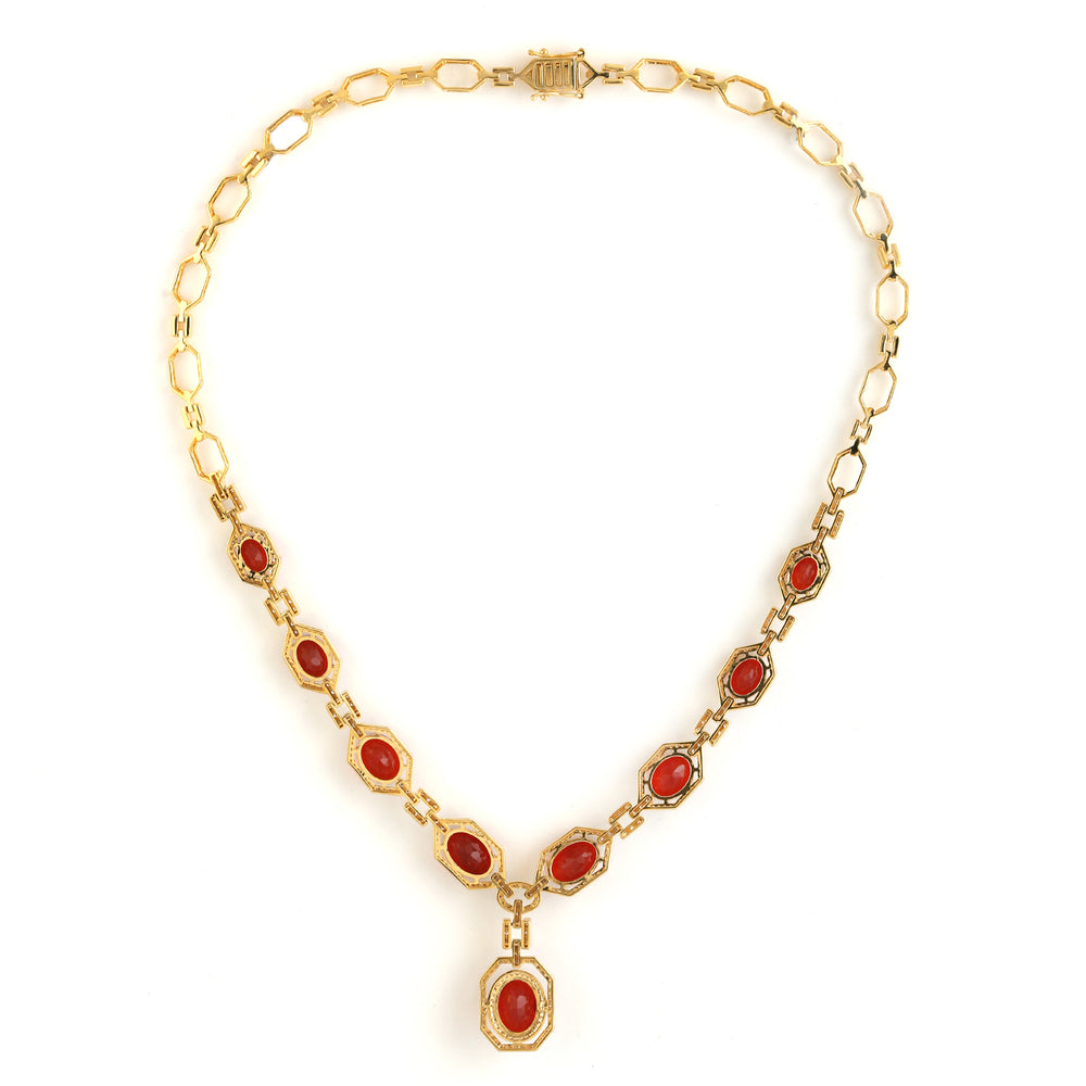 18k Yellow Gold Choker Necklace with Oval Cut Fire Opal & Pave Diamonds – Radiant Statement Jewelry for Her