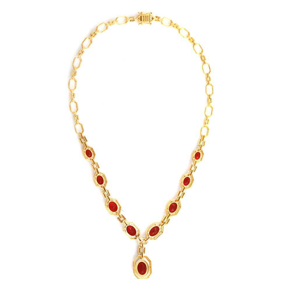 18k Yellow Gold Choker Necklace with Oval Cut Fire Opal & Pave Diamonds – Radiant Statement Jewelry for Her