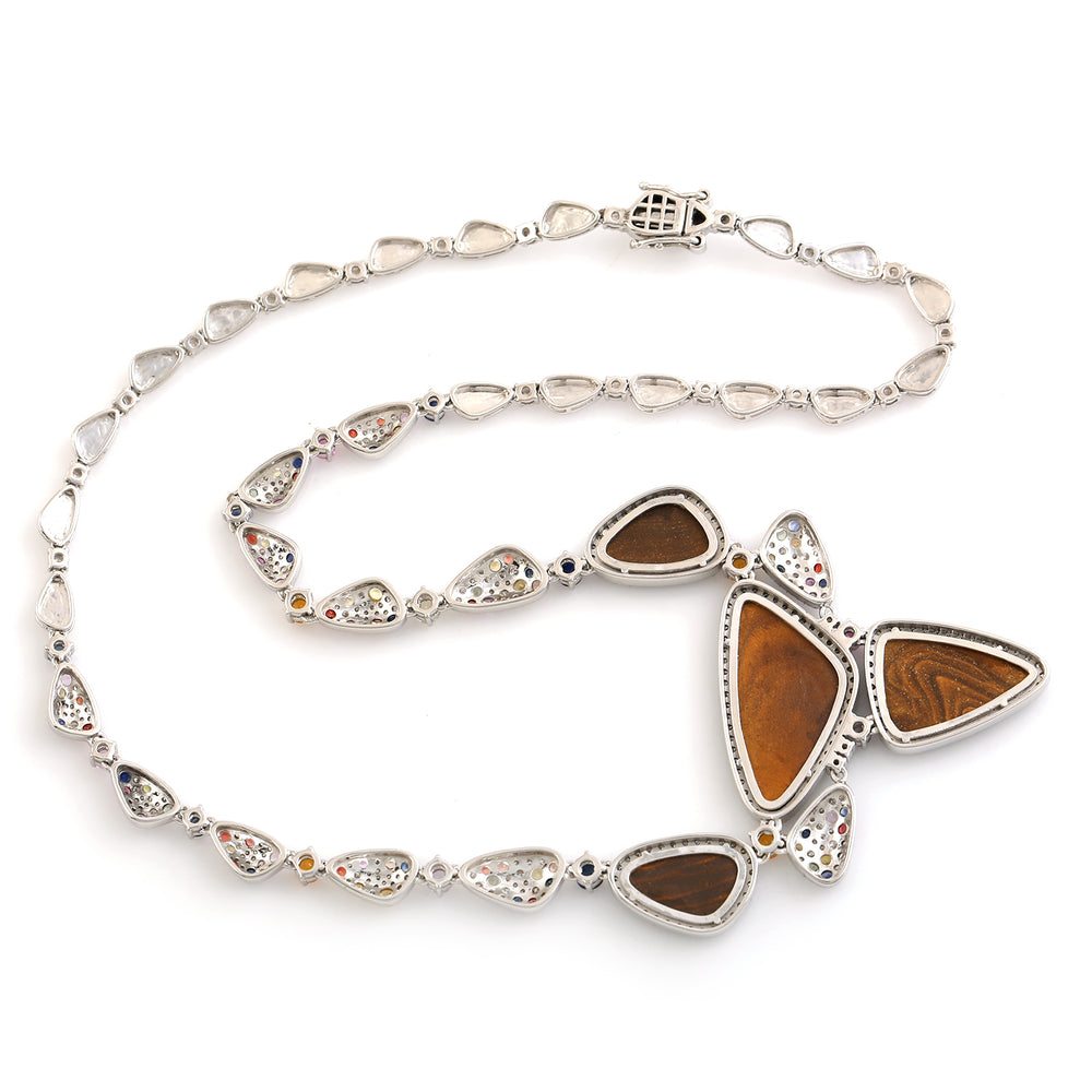 Opal Doublet Pave Multi Sapphire Diamond Choker Necklace In 18k White Gold