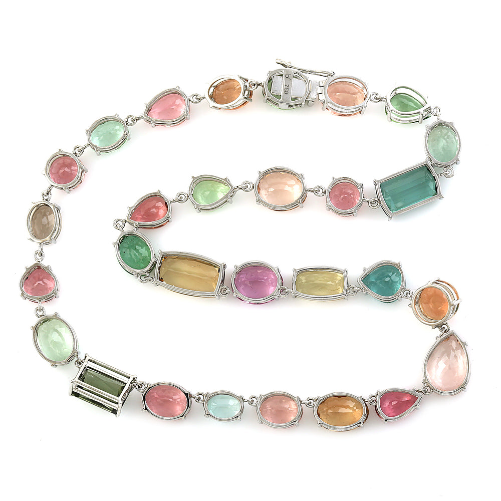 18k White Gold Prong Multicolor Tourmaline October Birthstone Choker Necklace For Her