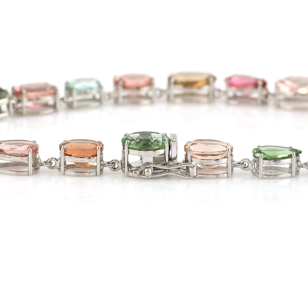 18k White Gold Prong Multicolor Tourmaline October Birthstone Choker Necklace For Her