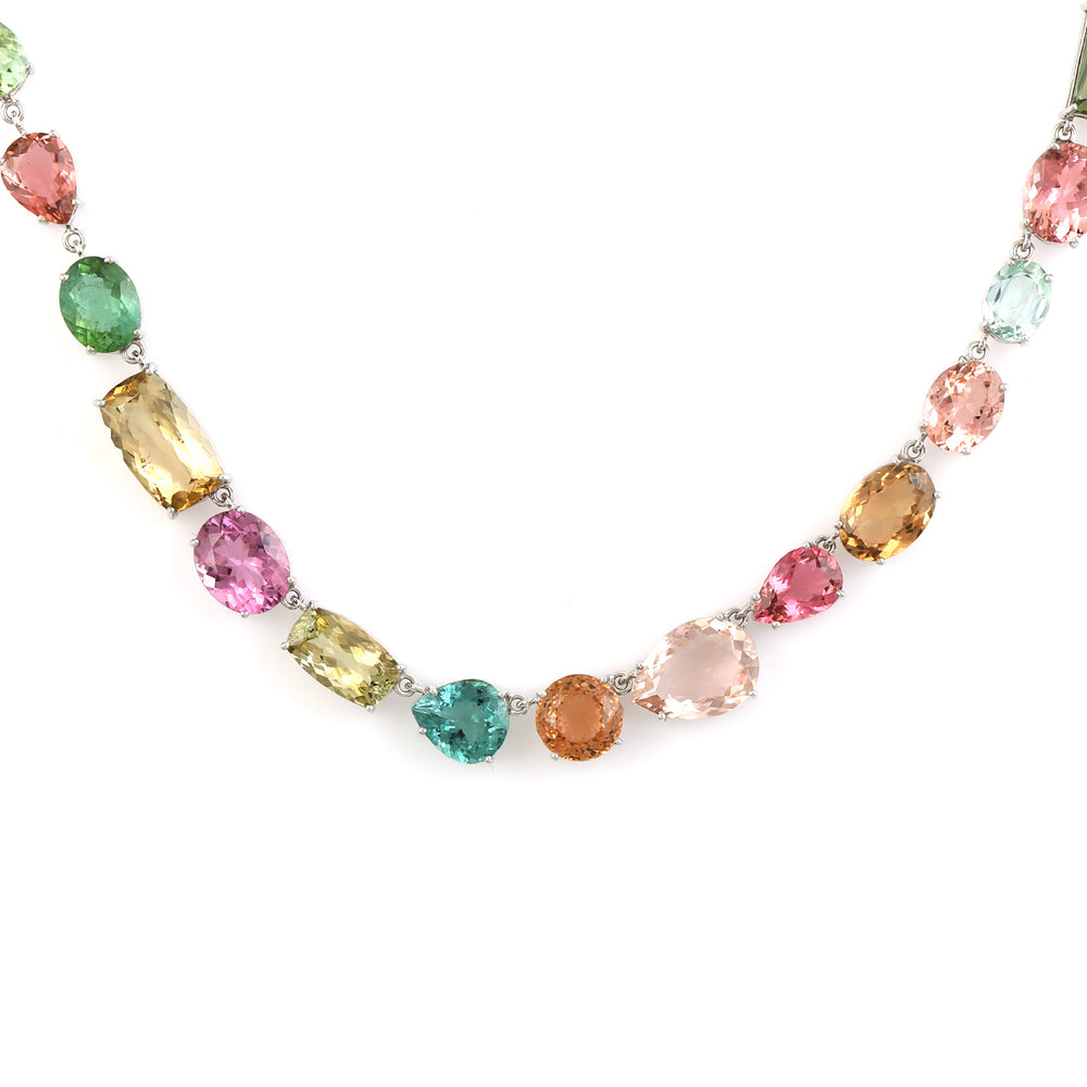 18k White Gold Prong Multicolor Tourmaline October Birthstone Choker Necklace For Her