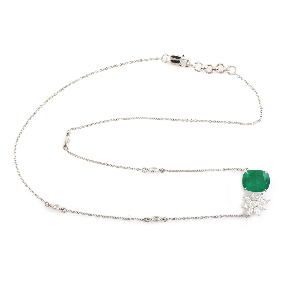 Beautiful Prong Emerald Rose Cut Diamond In 18k White Gold Choker Necklace